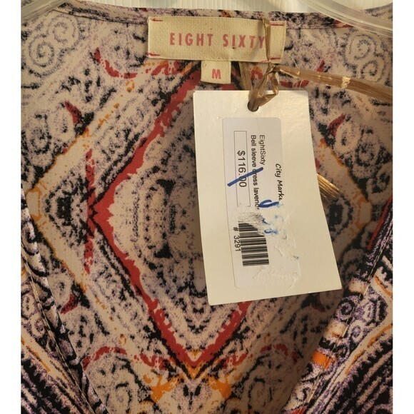 Eight Sixty Womens Bell Sleeve Cream Multicolor Lined Dress Multi Pattern Size M - Picture 3 of 12